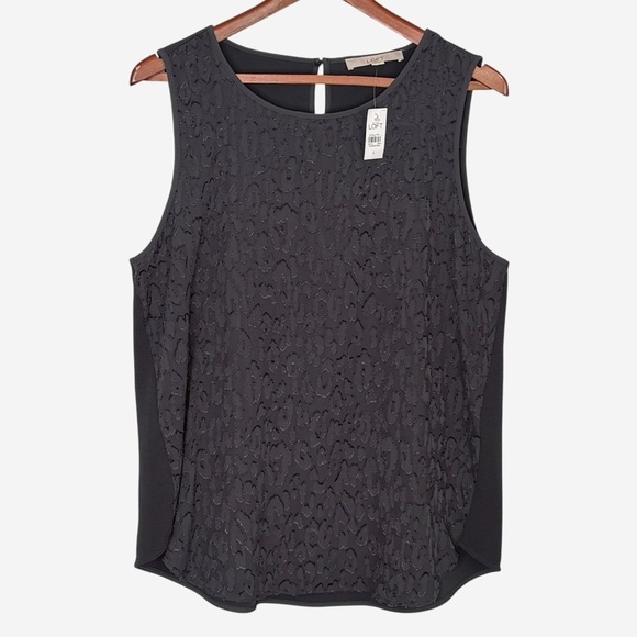 Ann Taylor Tops - NWT Ann Taylor LOFT Charcoal Gray Textured Mixed Media Shell Blouse • Size L